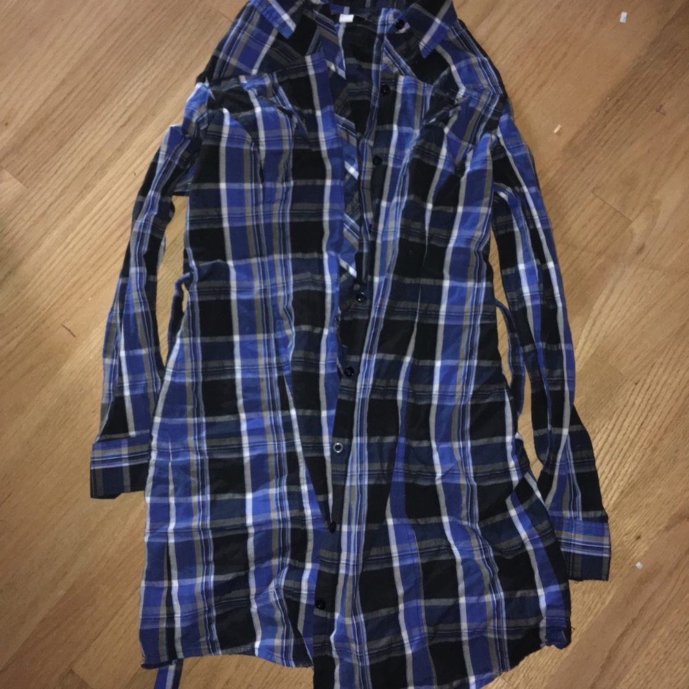 Blue Black Plaid Shirt Dress